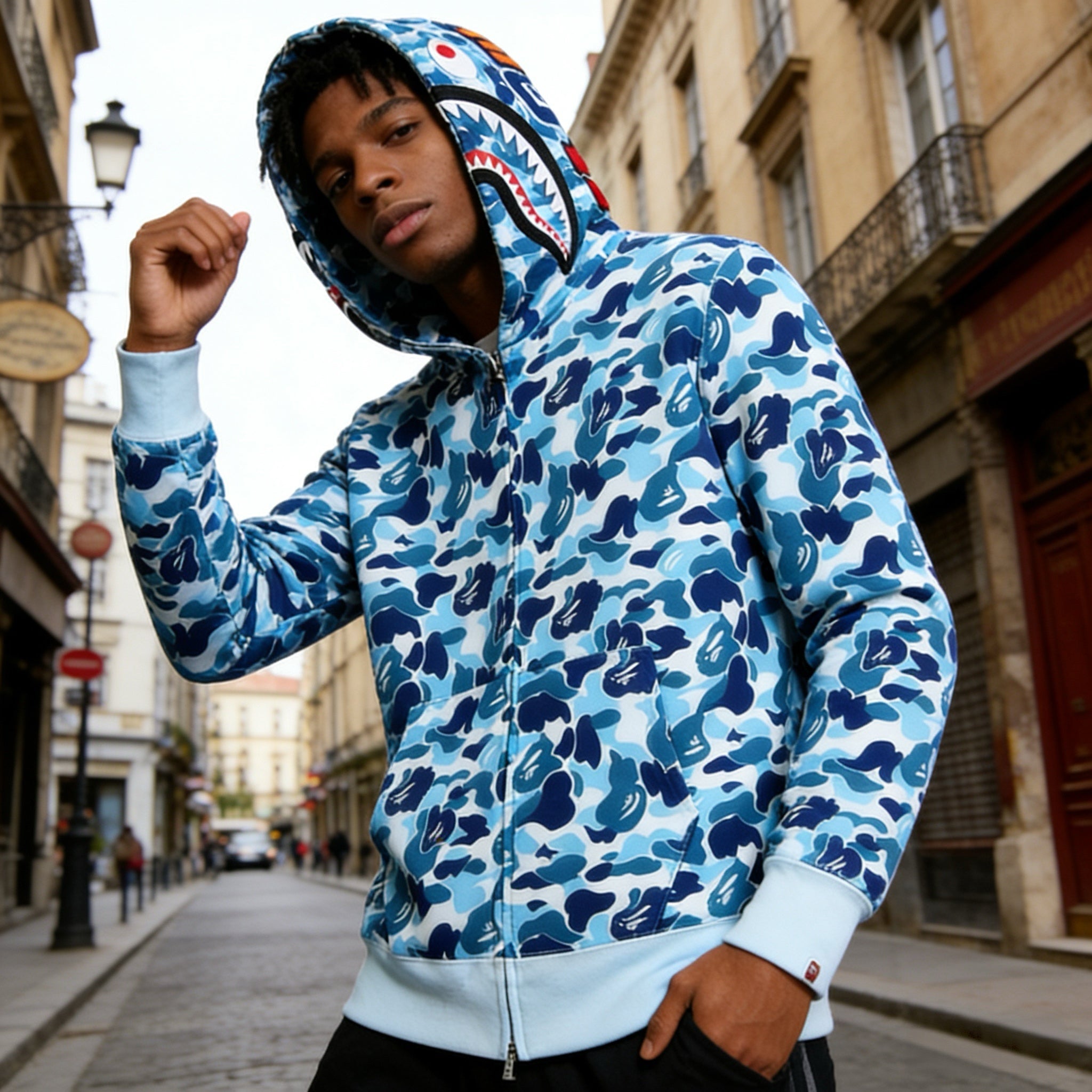 BAPE ABC Camo Shark Full Zip Hoodie Blue — Blue Camo Statement Layers - Afewvibe