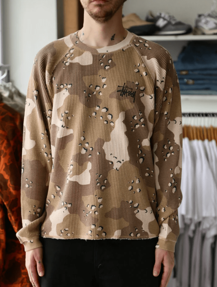 Stussy Raglan Thermal Long-Sleeve Crew Desert Camo — Pattern Control Playbook - Afewvibe