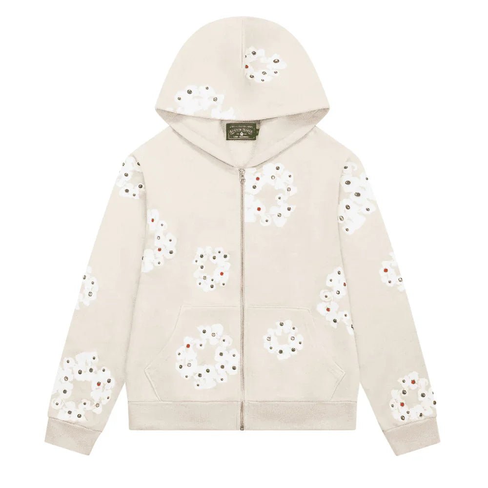 Where To Buy Denim Tears Rhinestone Wreath Zip Hoodie Oatmeal - Afewvibe