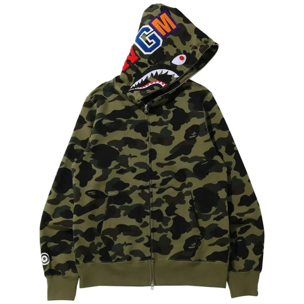 BAPE 1st Camo Shark Full Zip Hoodie Green - Afewvibe