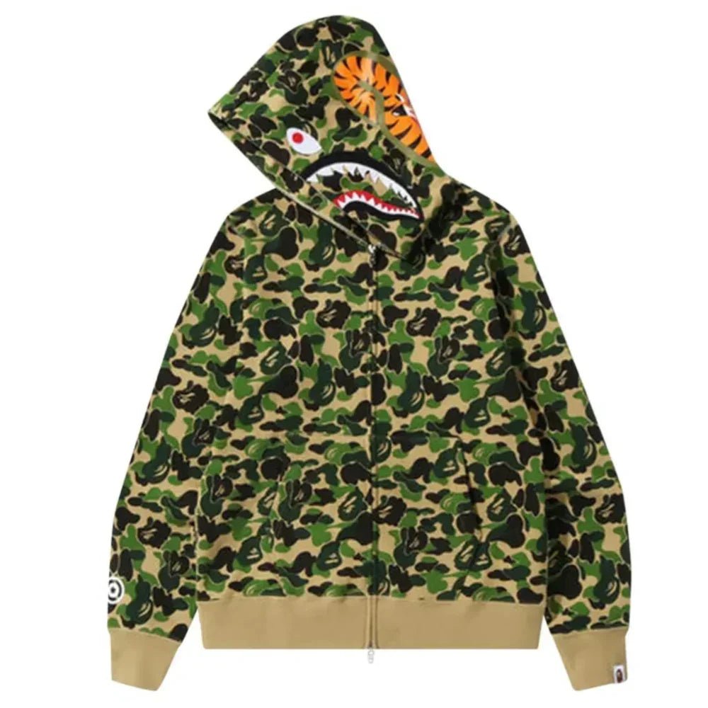 BAPE ABC Camo Shark Full Zip Hoodie Green - Afewvibe