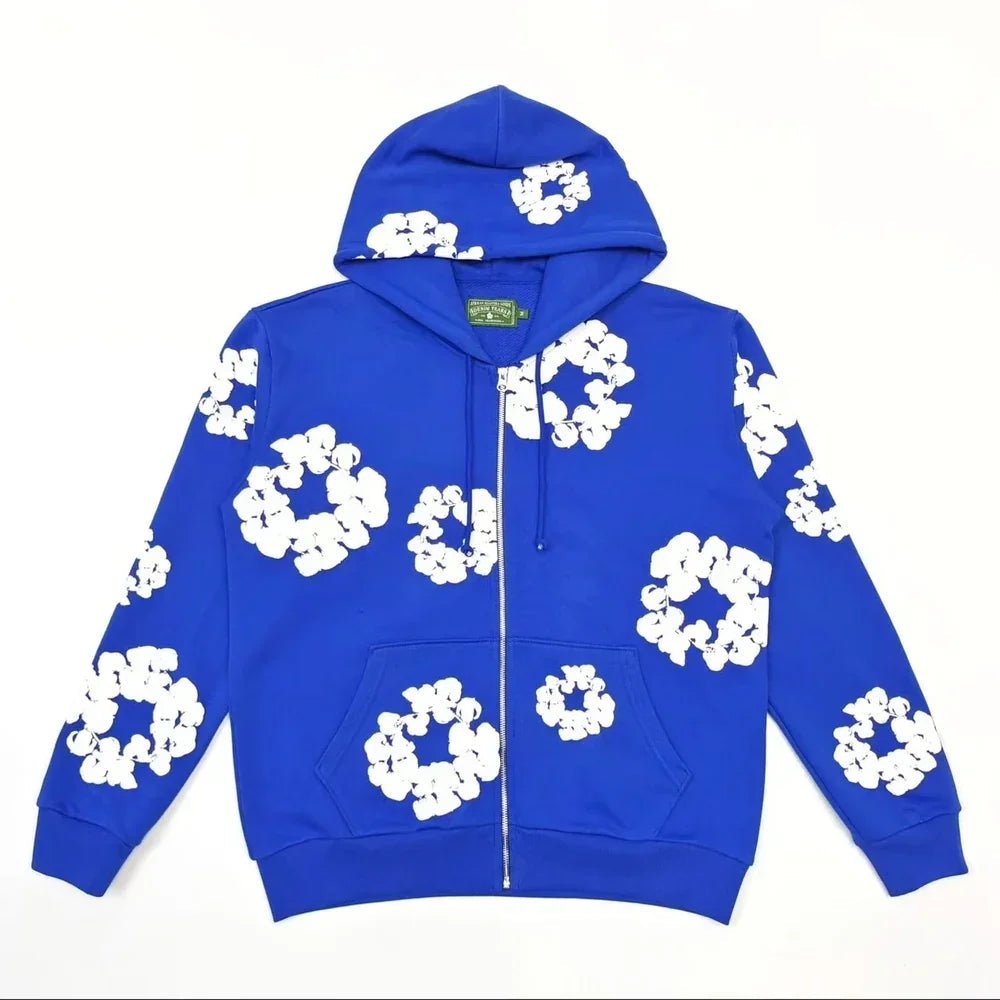 Denim Tears Cotton Wreath Zip Hoodie Blue - Afewvibe