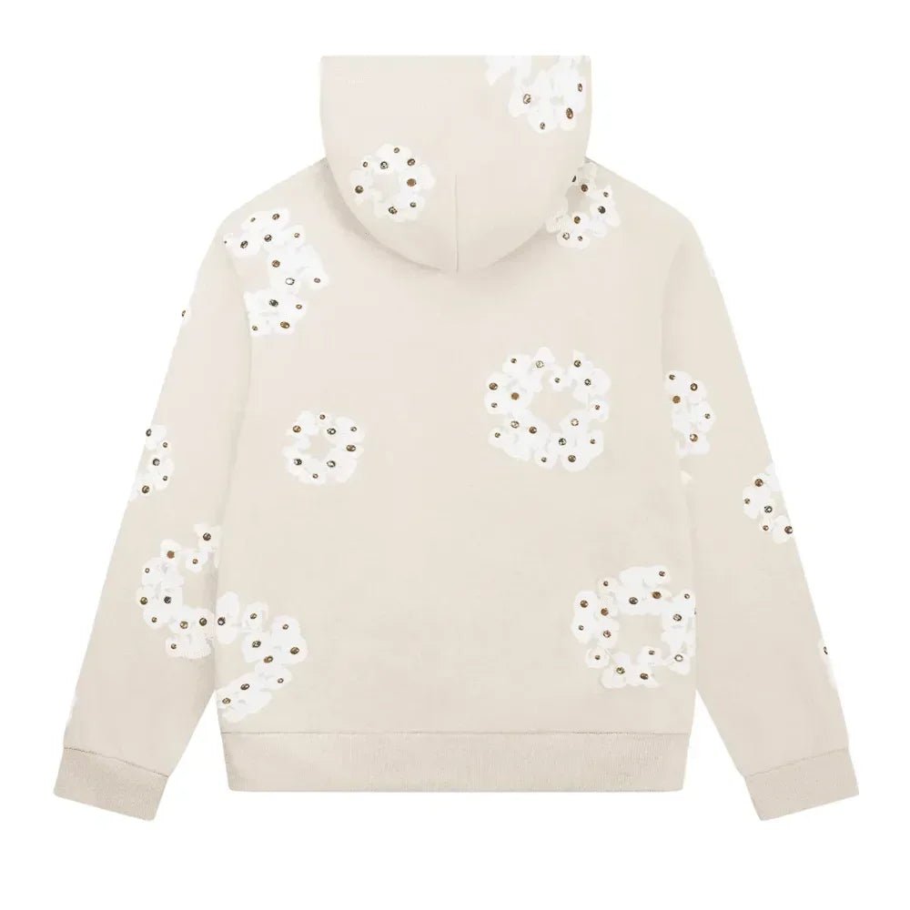 Denim Tears Rhinestone Wreath Zip Hoodie Oatmeal - Afewvibe