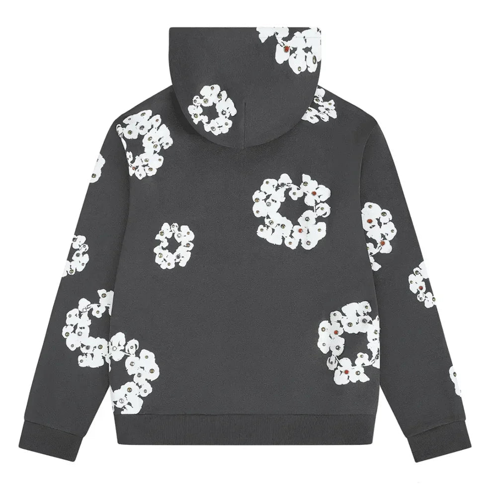 Denim Tears Rhinestone Wreath Zip Hoodie Vintage Black - Afewvibe