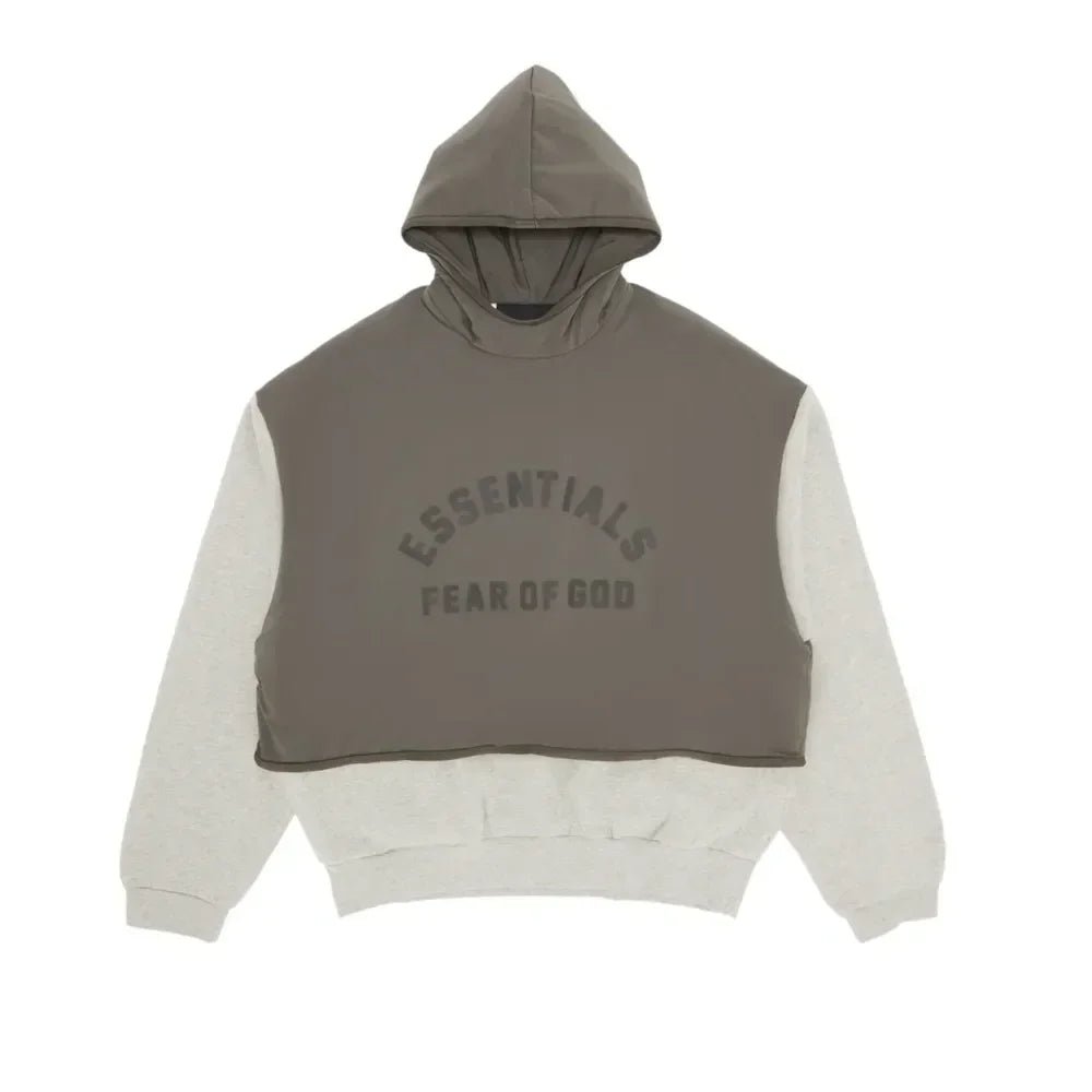 Fear Of God Essentials Nylon Fleece Hooded Sweater Dark Heather Oatmeal/lnk - Afewvibe
