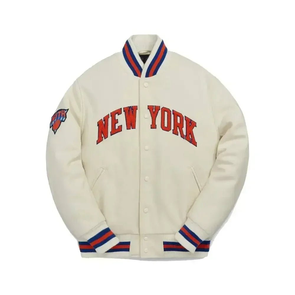 Kith New York Knicks Varsity Jacket White - Afewvibe
