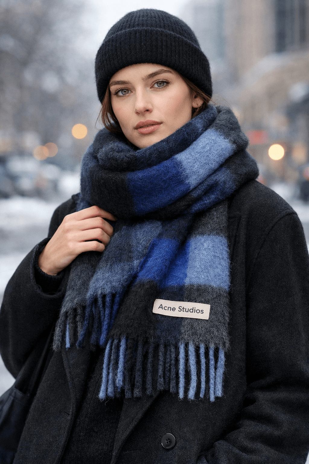 Acne Studios Mohair checked scarf Dark Navy/Black/Blue — Checked Warmth, Modern Layering - Afewvibe