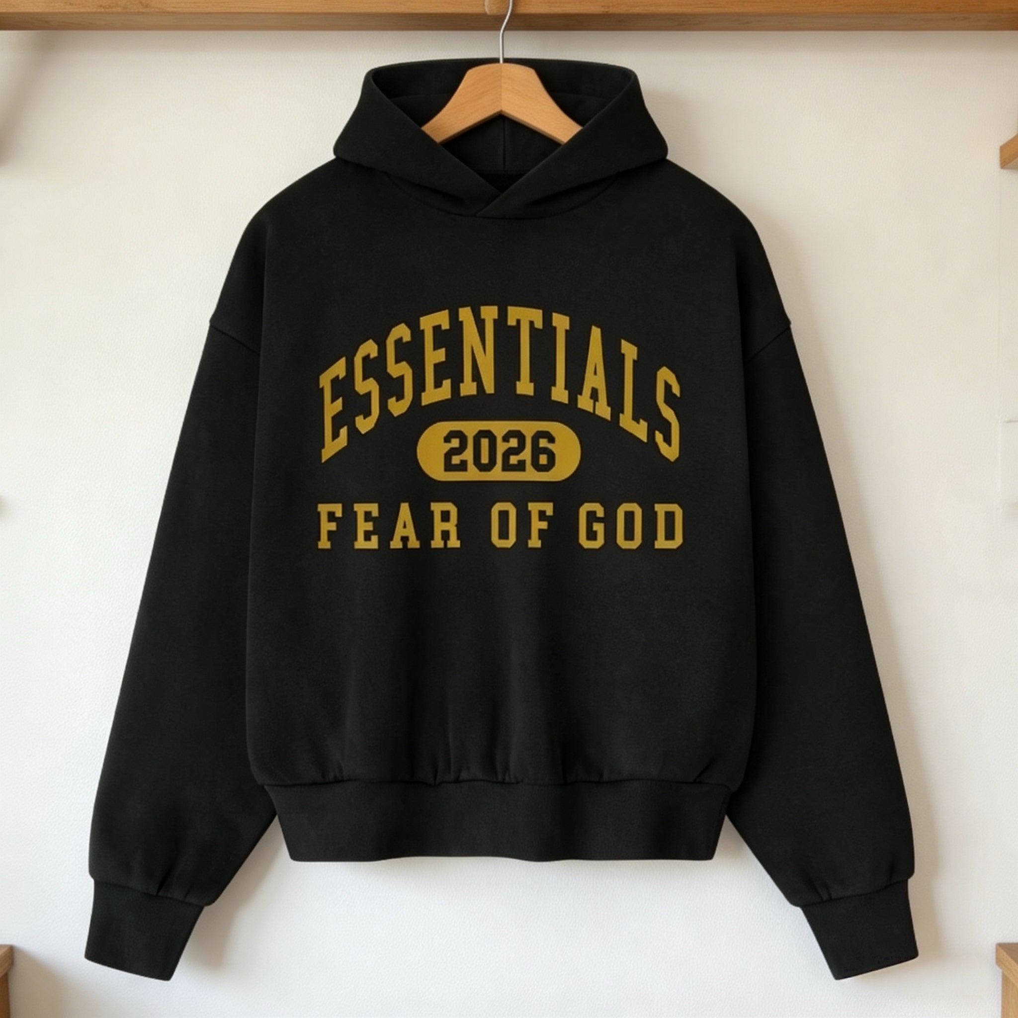 Fear of God Essentials Classic Fleece Hoodie Vintage Black — Vintage Black Structure - Afewvibe