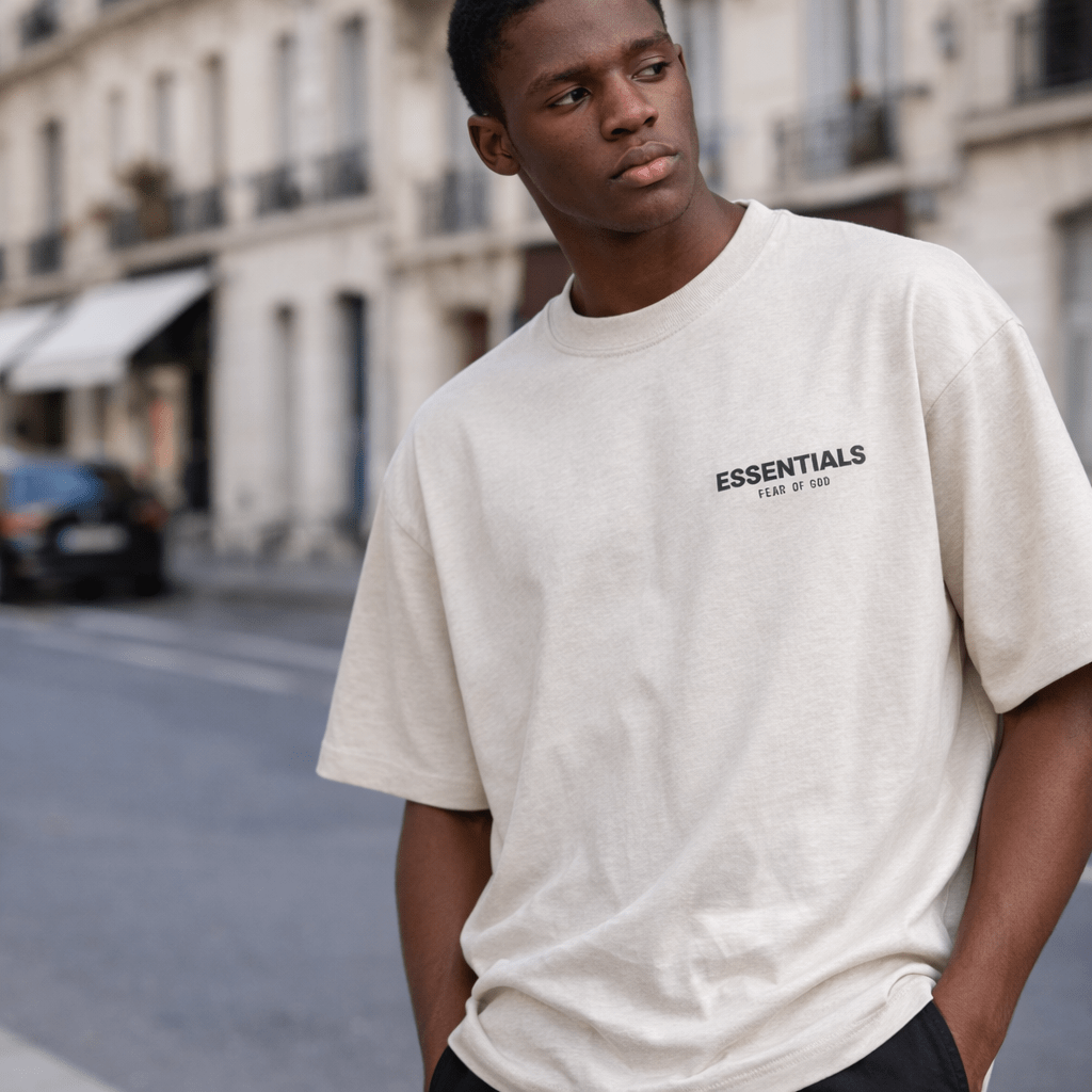 Fear of God Essentials Core Collection Tee Light Oatmeal — Classic Neutral, Everyday Versatility - Afewvibe