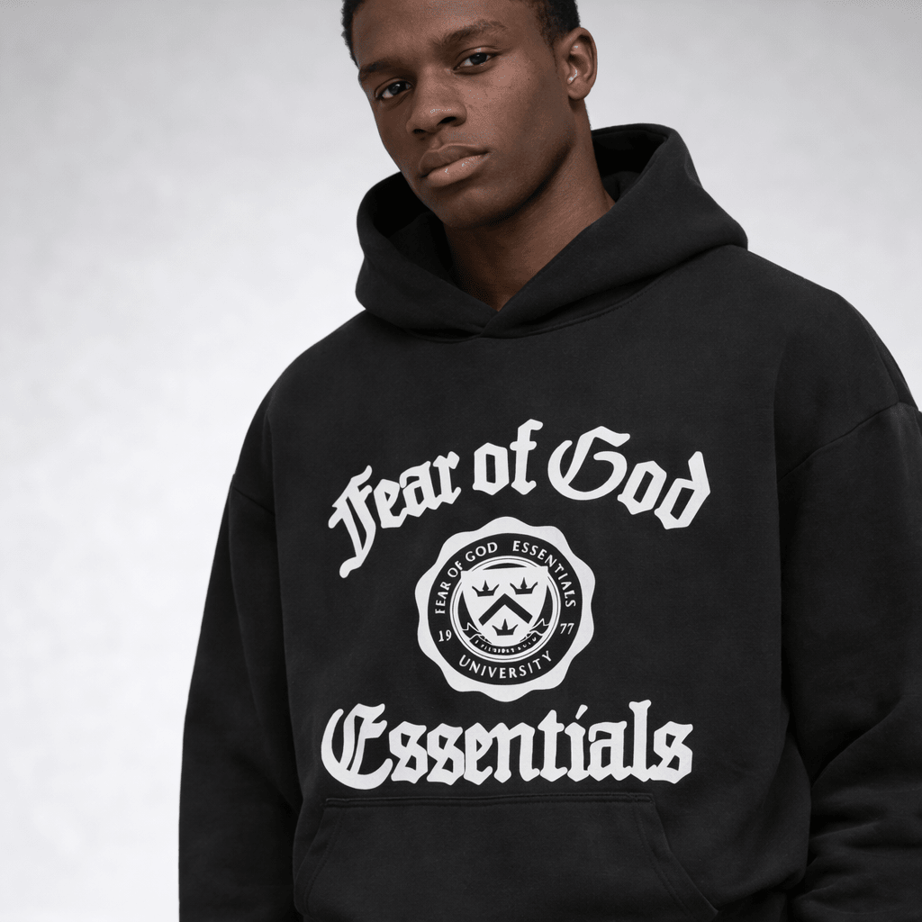 Fear of God Essentials Heavy Fleece Vintage Shrunken Hoodie Black — Design-Forward Warmth, High Value - Afewvibe