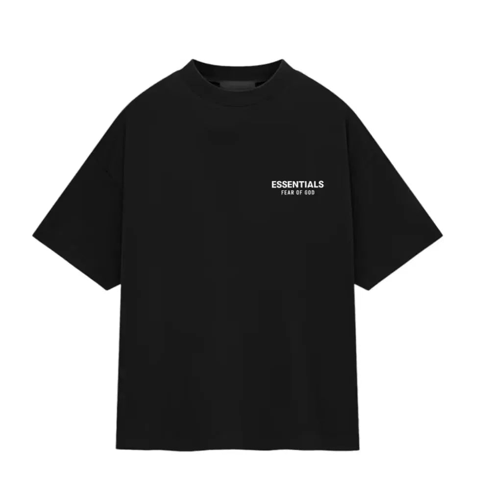 How To Wear Fear Of God Essentials Jersey Crewneck T‑Shirt Black - Afewvibe