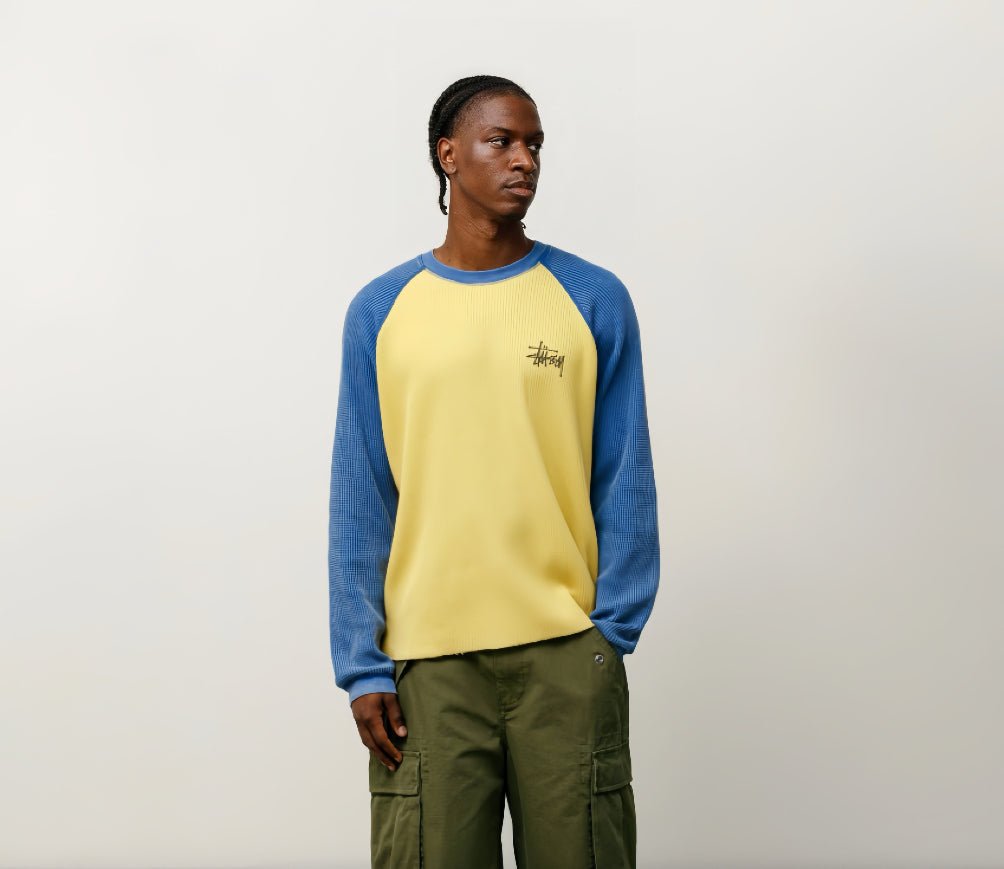 Stussy Basic Thermal 2 Tone Yellow — Waffle Texture, Easy Layering - Afewvibe