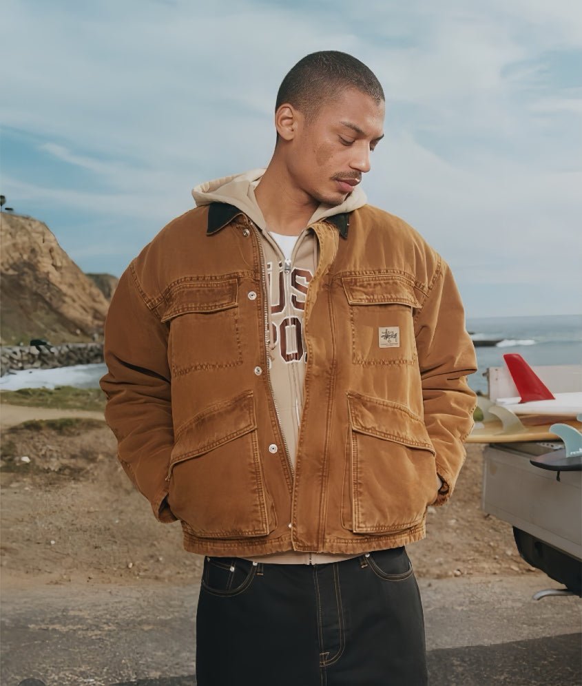 Stussy Washed Canvas Shop Jacket Bronze — Washed Canvas, Workwear Ease - Afewvibe