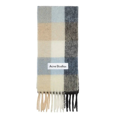 Acne Studios Mohair Checked Scarf Blue/Beige/Black - Afewvibe