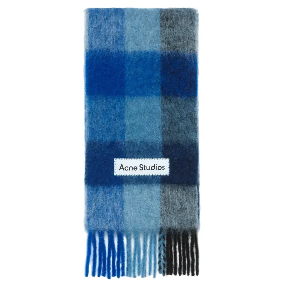 Acne Studios Mohair checked scarf Dark Navy/Black/Blue - Afewvibe