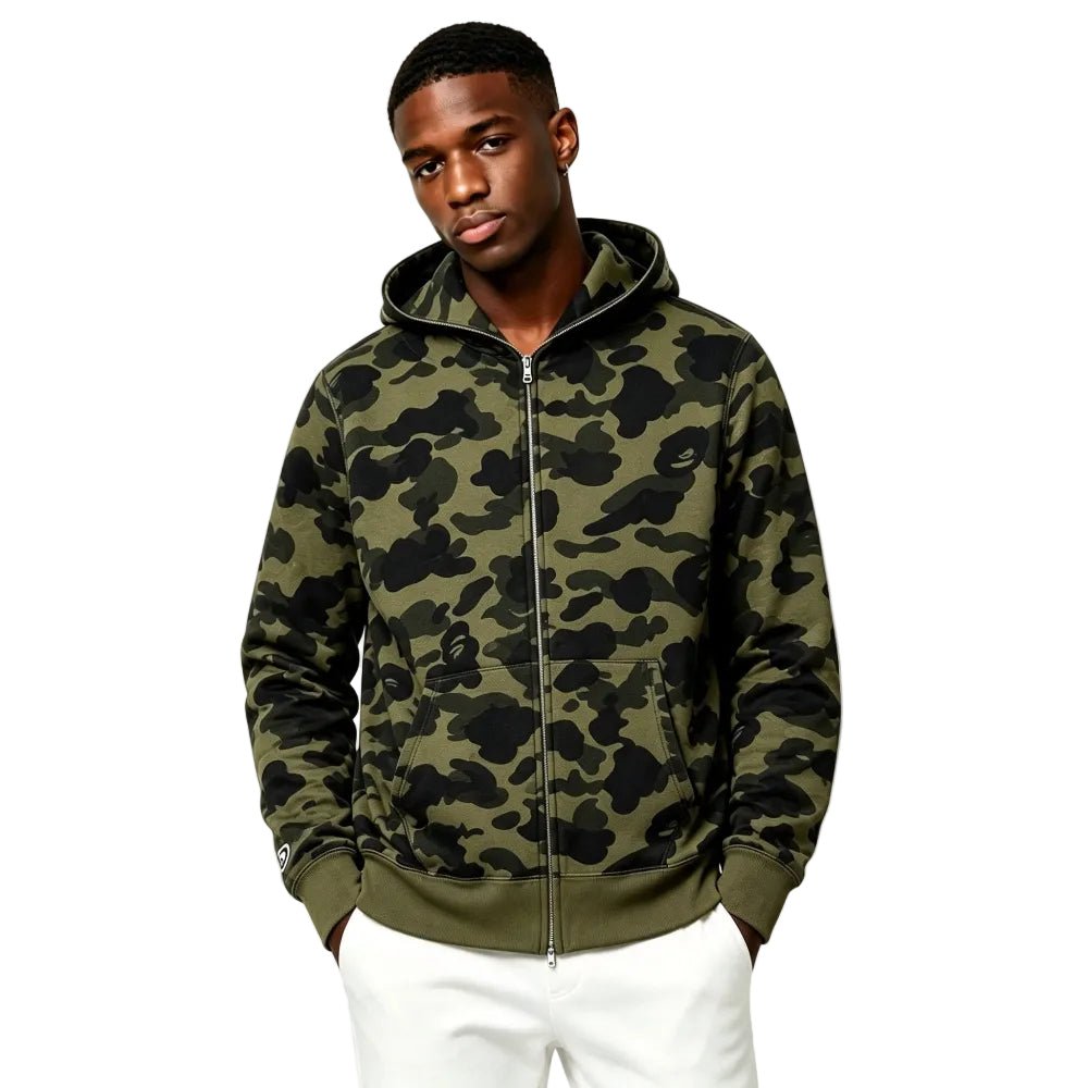 BAPE 1st Camo Shark Full Zip Hoodie Green - Afewvibe