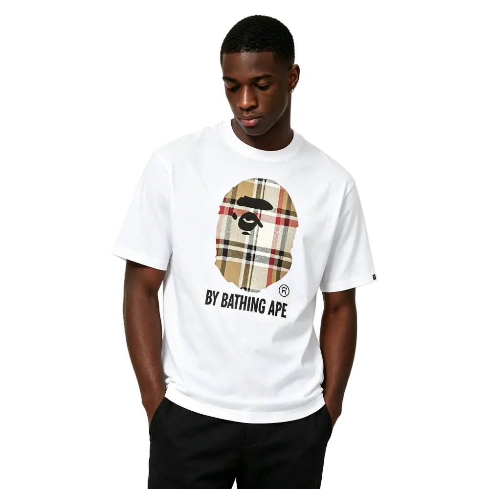 BAPE A Bathing Ape Check by Bathing Tee White Beige - Afewvibe