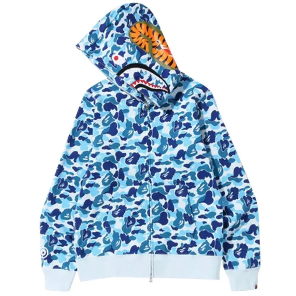 BAPE ABC Camo Shark Full Zip Hoodie Blue - Afewvibe