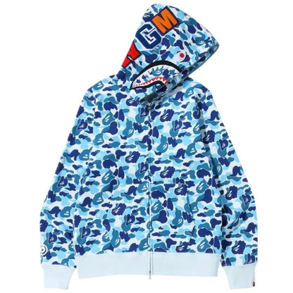 BAPE ABC Camo Shark Full Zip Hoodie Blue - Afewvibe