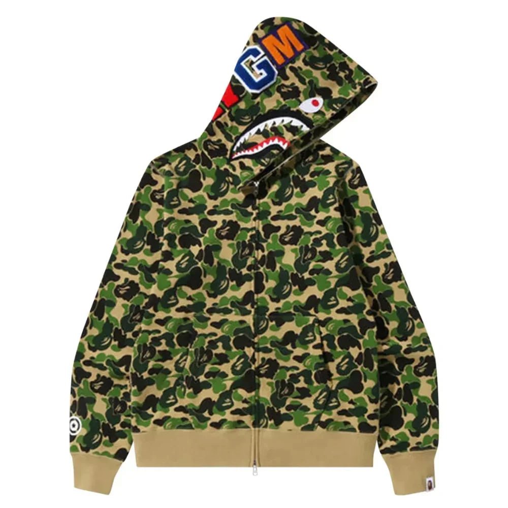 BAPE ABC Camo Shark Full Zip Hoodie Green - Afewvibe