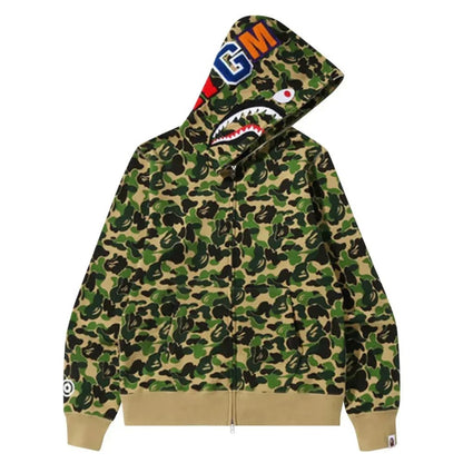 BAPE ABC Camo Shark Full Zip Hoodie Green - Afewvibe