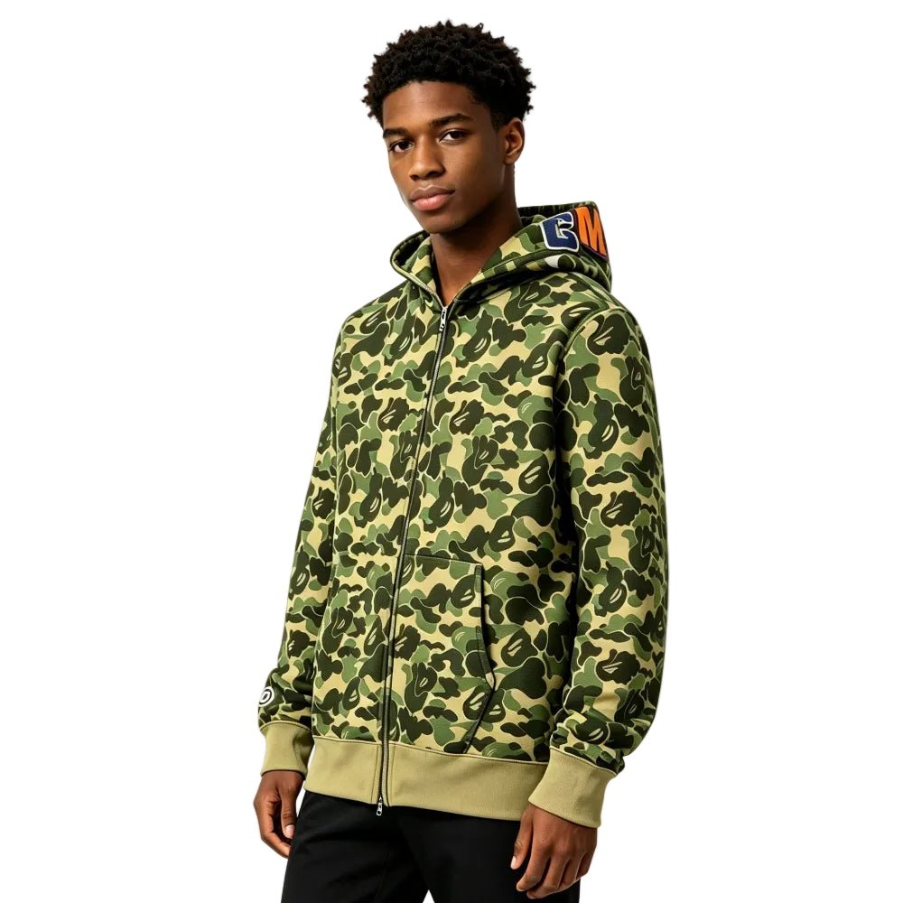 BAPE ABC Camo Shark Full Zip Hoodie Green - Afewvibe