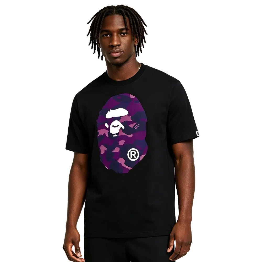 BAPE Color Camo Big Ape Head Tee Black Purple - Afewvibe