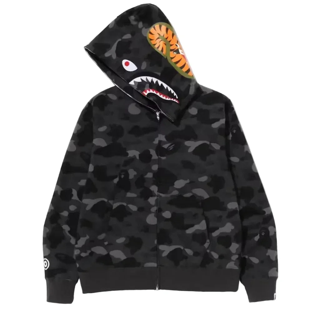 BAPE Color Camo Shark Full Zip Hoodie Black - Afewvibe
