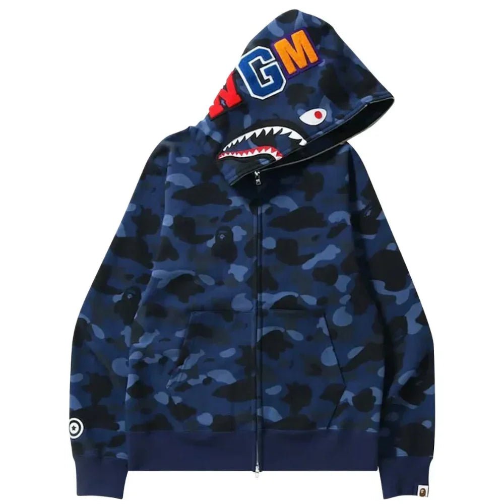 BAPE Color Camo Shark Full Zip Hoodie Navy - Afewvibe
