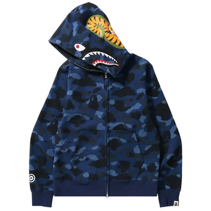 BAPE Color Camo Shark Full Zip Hoodie Navy - Afewvibe