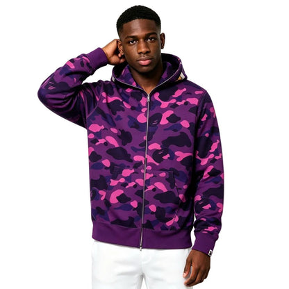 BAPE Color Camo Shark Full Zip Hoodie Purple - Afewvibe