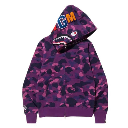 BAPE Color Camo Shark Full Zip Hoodie Purple - Afewvibe