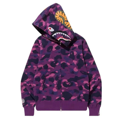 BAPE Color Camo Shark Full Zip Hoodie Purple - Afewvibe