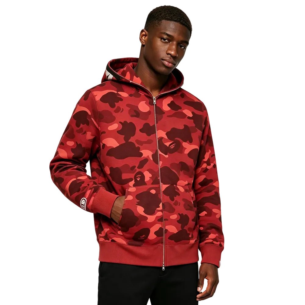BAPE Color Camo Shark Full Zip Hoodie Red - Afewvibe