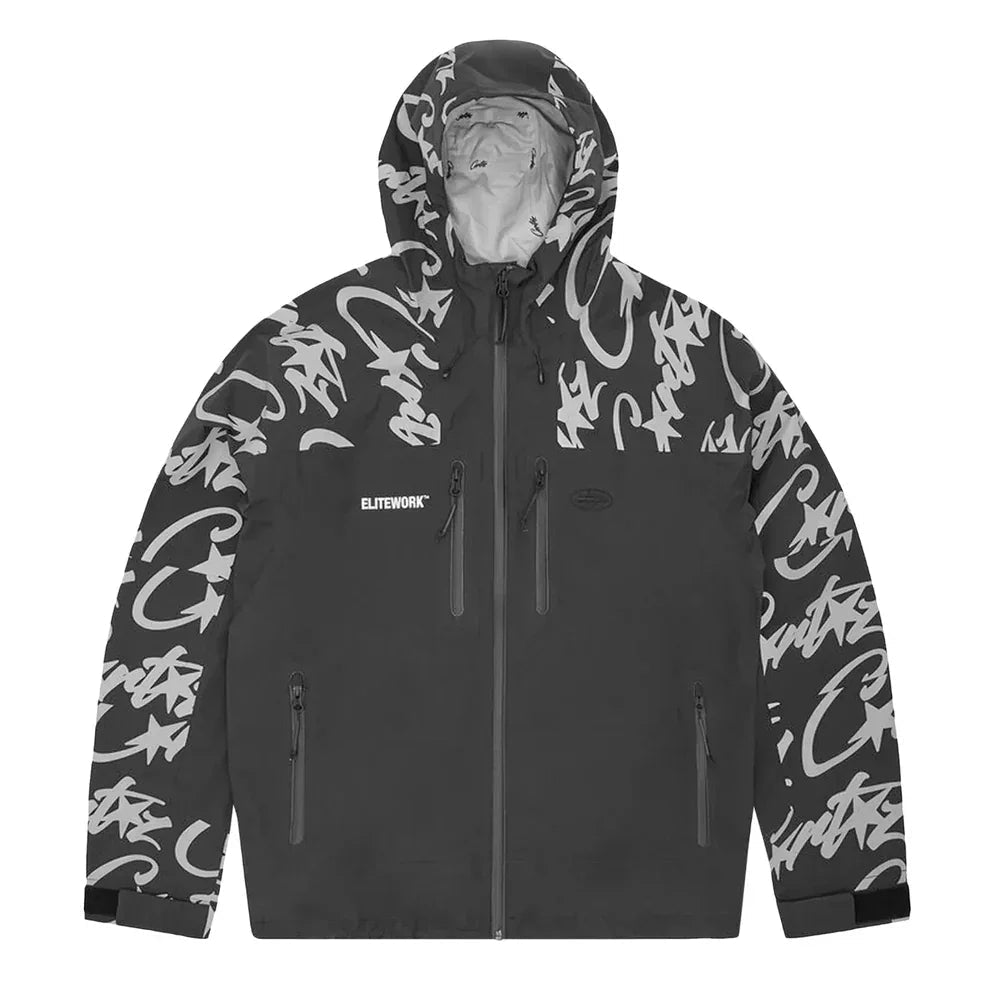 Corteiz Elitework Waterproof Shell Jacket Black - Afewvibe