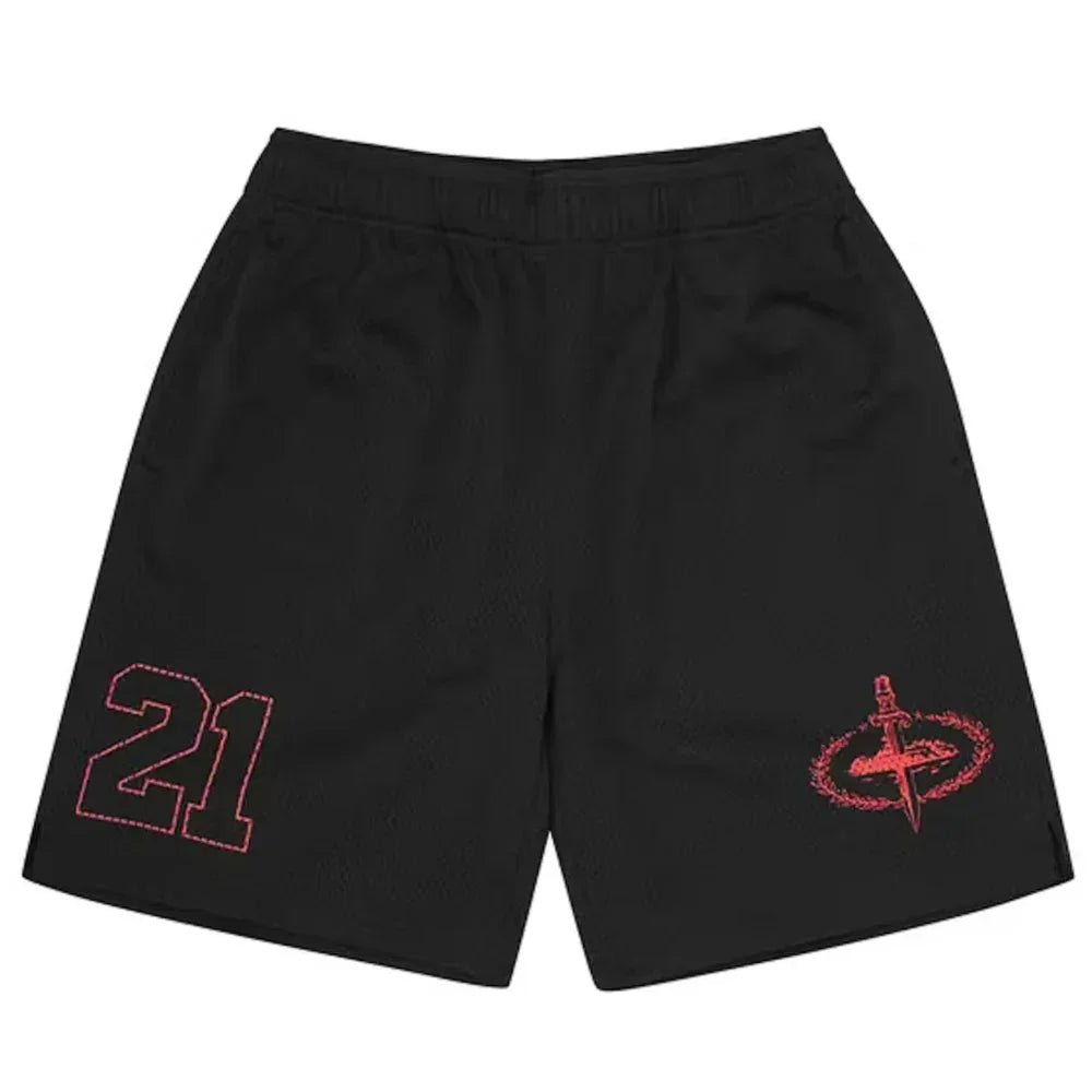 Corteiz x Slaughter Gang 21 Savage Mesh Shorts Black - Afewvibe