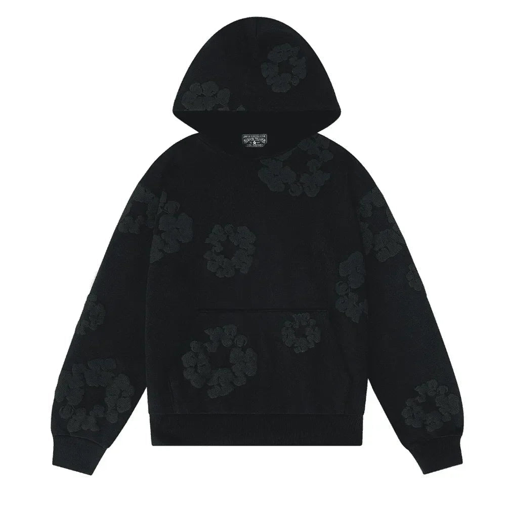 Denim Tears Cotton Wreath Hooded Sweatshirt Black Monochrome - Afewvibe