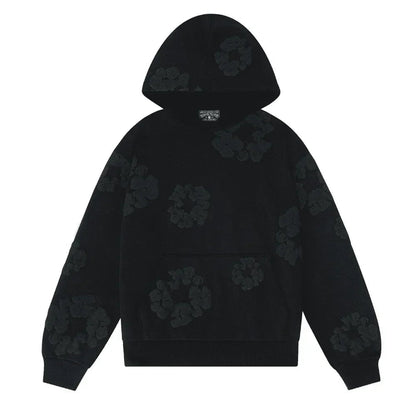 Denim Tears Cotton Wreath Hooded Sweatshirt Black Monochrome - Afewvibe