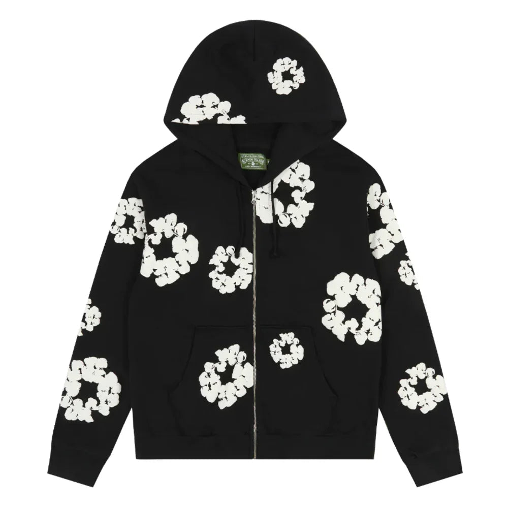 Denim Tears Cotton Wreath Zip Hoodie Black - Afewvibe