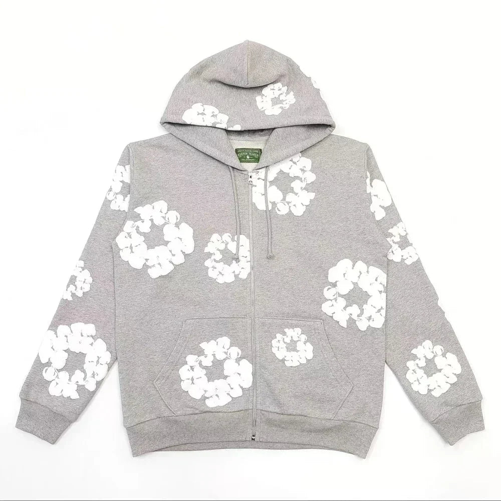 Denim Tears Cotton Wreath Zip Hoodie Grey - Afewvibe