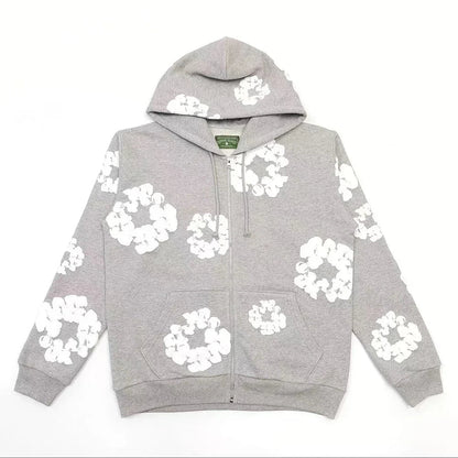 Denim Tears Cotton Wreath Zip Hoodie Grey - Afewvibe