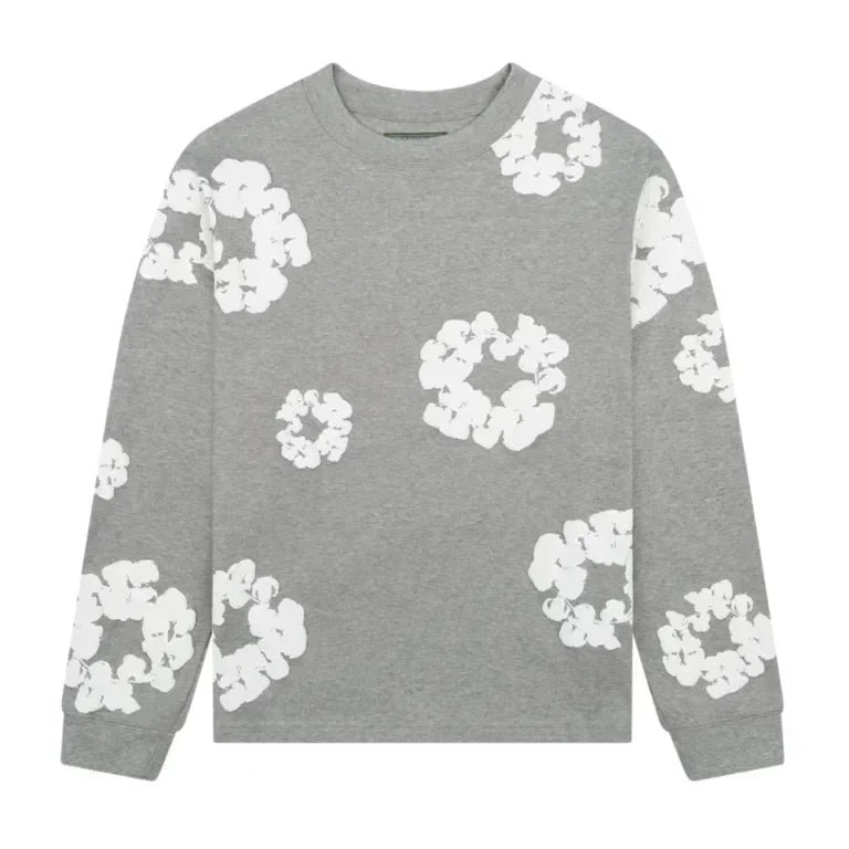 Denim Tears Long Sleeve Cotton Wreath T-shirt Grey - Afewvibe