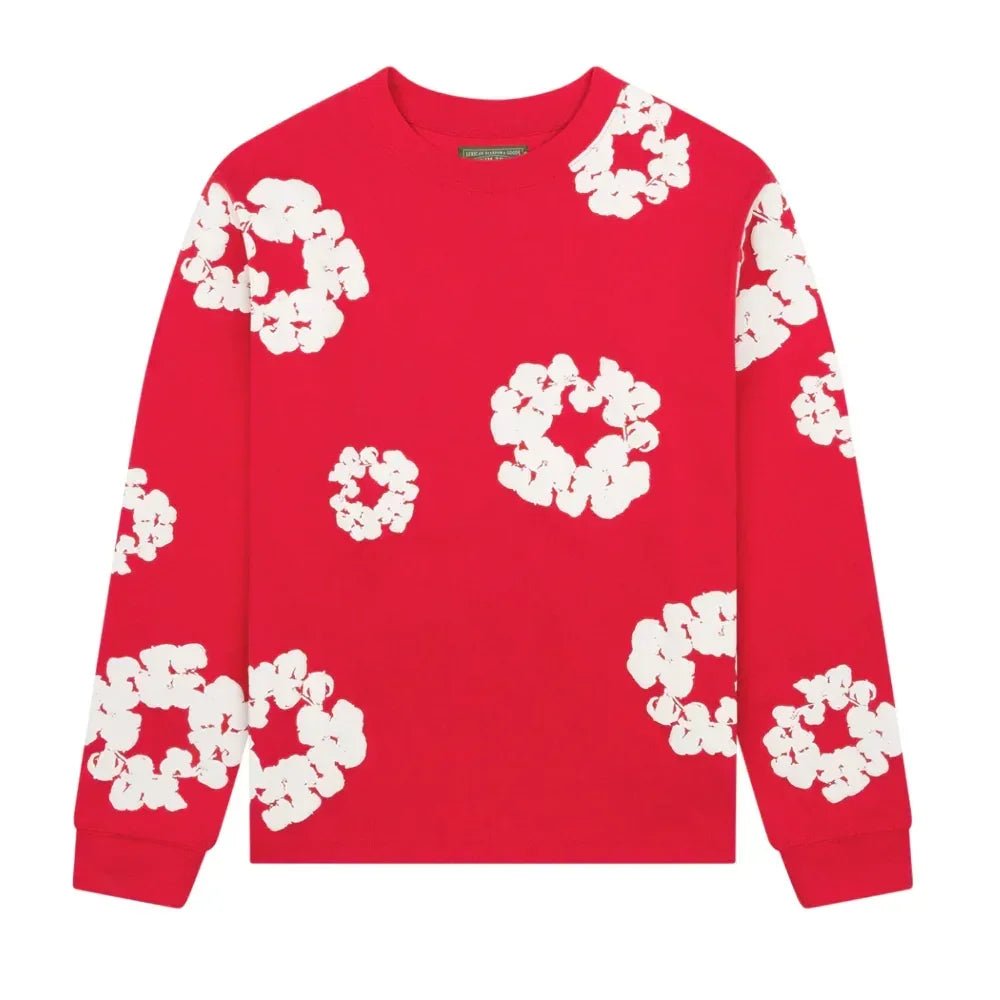 Denim Tears Long Sleeve Cotton Wreath T-shirt Red - Afewvibe