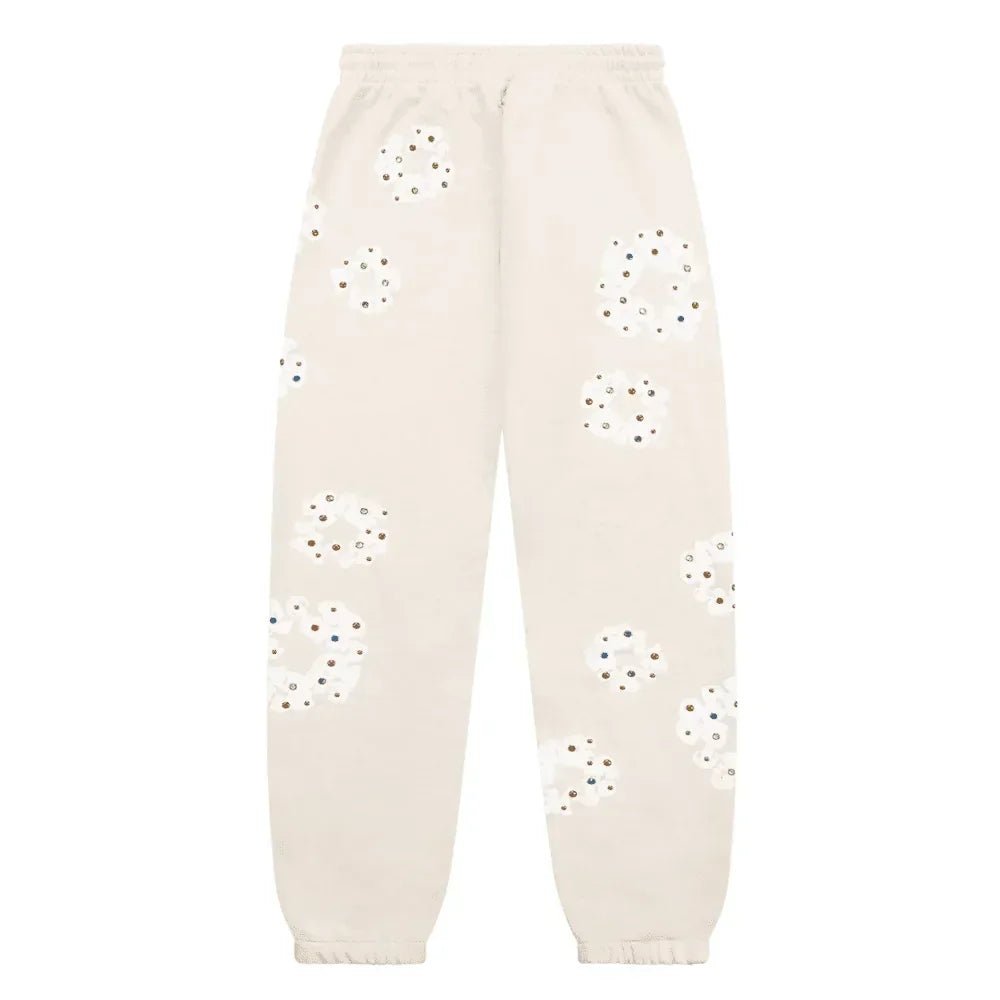 Denim Tears Rhinestone Cotton Wreath Sweatpants Oatmeal - Afewvibe