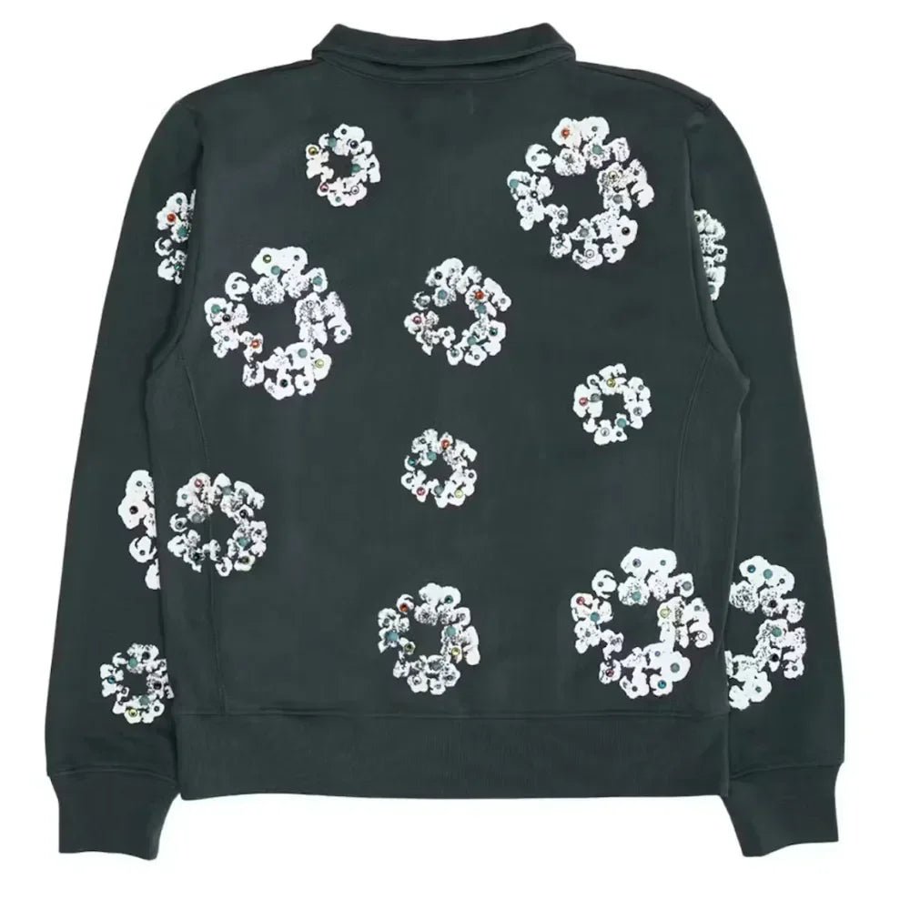 Denim Tears Rhinestone Wreath Half Zip Sweatshirt Black - Afewvibe