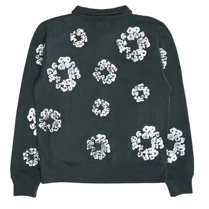 Denim Tears Rhinestone Wreath Half Zip Sweatshirt Black - Afewvibe