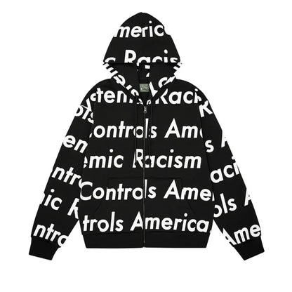 Denim Tears x Arthur Jafa Systemic Racism Controls America Zip Up Hoodie Black - Afewvibe