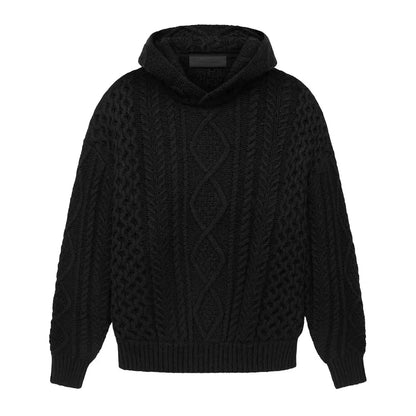 Fear of God Essentials Cable Knit Hoodie Jet Black - Afewvibe