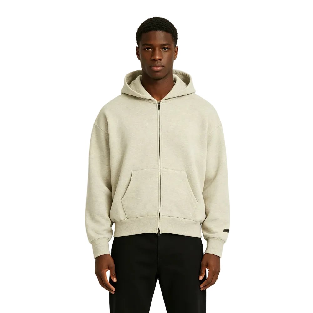 Fear of God Essentials Classic FullZip Hoodie Heather Stone - Afewvibe