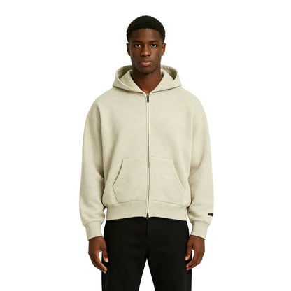 Fear of God Essentials Classic FullZip Hoodie Heather Stone - Afewvibe
